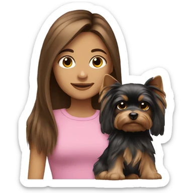 Brunette long hair girl with yorkie puppy sticker