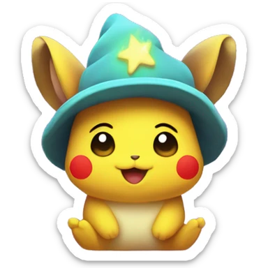 Kawaii neon pika with magic hat   sticker