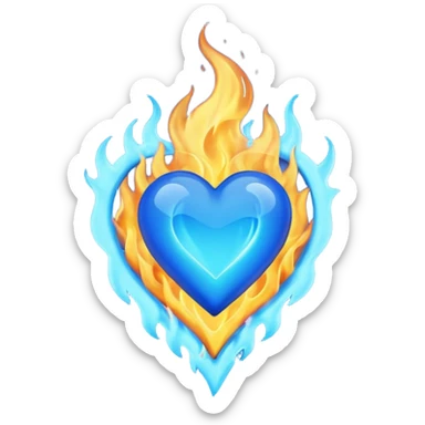 Blue heart with big BLUE flame sticker