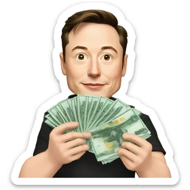 Elon Musk holds a stack of five thousand Russian banknotes in his hands sticker