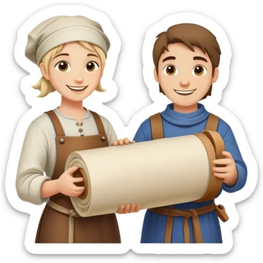 painter happy  apprentice with big rolled up plans, medieval age sticker