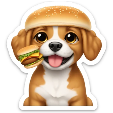 Cute puppy with a burger sticker