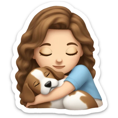White girl brown hair sleeping with puppy sticker