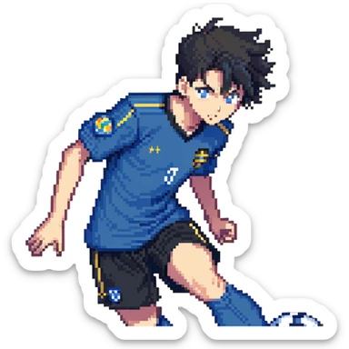 anime soccer player inspired by Blue Lock, dynamic pose, blue and black uniform sticker