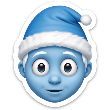 A blue face with a White christmas head it looks like the smurfs sticker