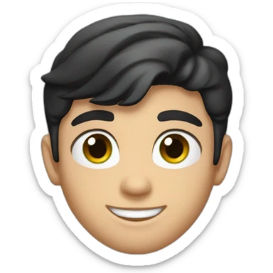 A smiling white teen with a long face in red Ferrari jersey with very short black hair and light green eyes and dig cheeks sticker