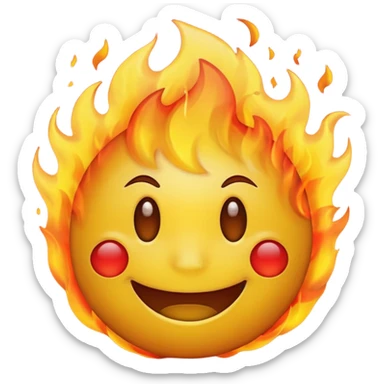 simple smiling yellow emoji with fire behind the face not on them sticker