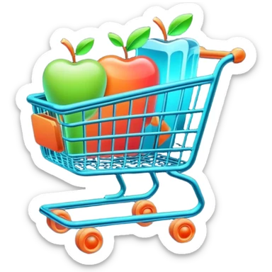 Futuristic digital shopping cart, minimal UI, glowing neon elements, glassmorphism style, smooth motion graphics animation, floating icons, clean Apple-style design, dark background, cinematic lighting, seamless loop. sticker