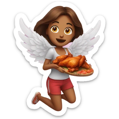 a girl flying with two bbq chicken wings on her back sticker