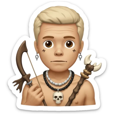 Stone age man  with skull Bone Necklace Bow sticker