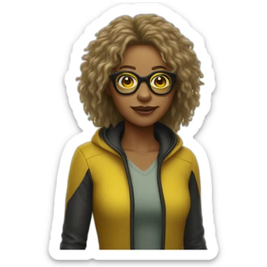spider woman shaggy hair, yellow glasses sticker
