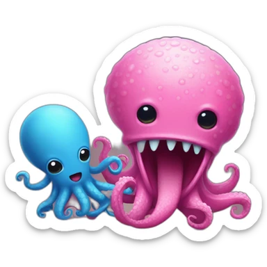 an adorable blue kraken fighting another pink kraken  adorable sticker