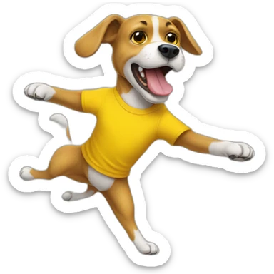 Kick flipping dog in yellow tshirt sticker