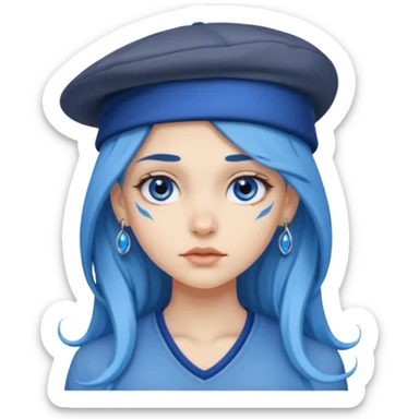 blue long hair killing looks in gray girl with hats sticker