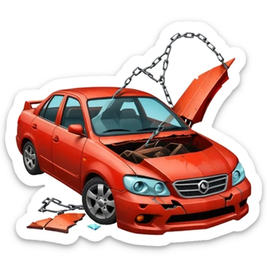 crashed car sticker