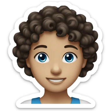 smiling girl with dark brown curly hair and blue eyes sticker