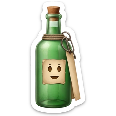 green old  glass bottle with a rolled  inside paper  like in movie  sticker