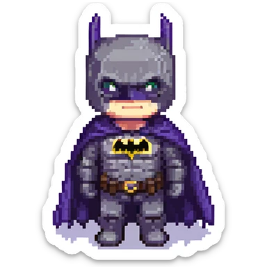 Batman in pixel art style, simple and iconic, with cape and bat ears sticker