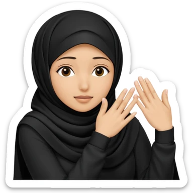 Hijabi girl sitting and hiding her face from her hands made into half open fists and completely covered her face sticker