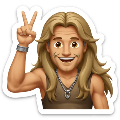 Long haired guy throwing up metal horns sticker