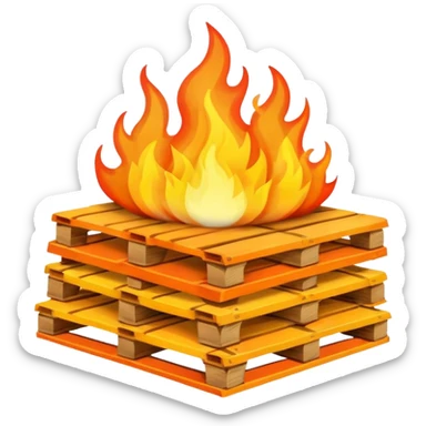 emoji of a burning stack of pallets, bright flames, clean lines, minimalistic, playful sticker