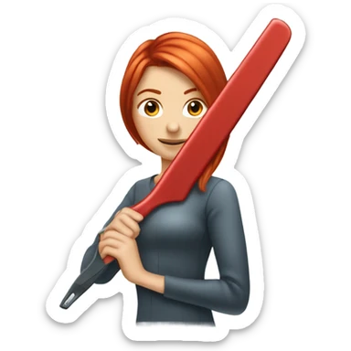 A red headed girl with a straightening iron in her hand to straighten her hair sticker