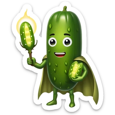 Superhero holding a pickle sticker