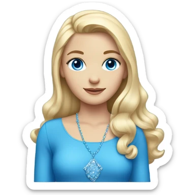 A girl with blonde hair and blue with a blue dress and a blue  accessorie sticker