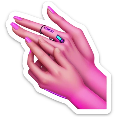 Neon cyberpunk style 
male hand holding female sticker