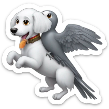 gray parrot riding maltese dog sticker