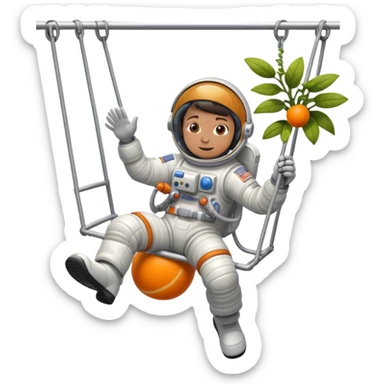 Astronaut on a swingset kicking a orange  plant ￼ sticker