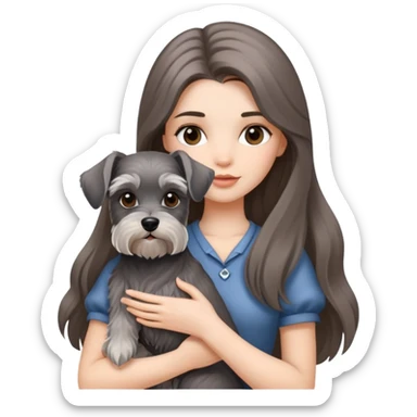 Beautiful long-haired girl holding a schnauzer sticker