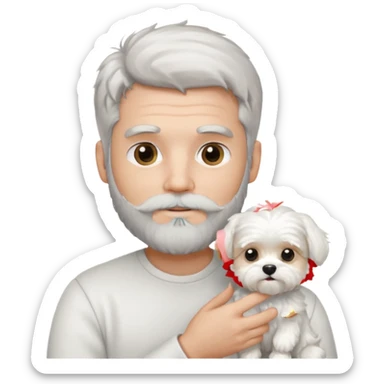 white man salt and pepper hair beard holding a white maltease sticker