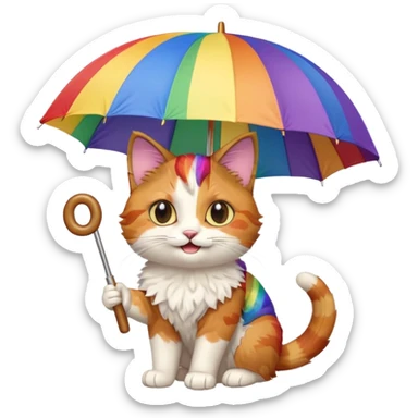 Cat with rainbow umbrella sticker