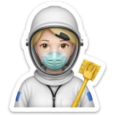 lady cleaning excessively and feeling anxious wearing a mask sticker