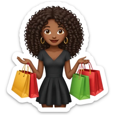 black girl with long hair and elegant outfit holding shopping bags  sticker