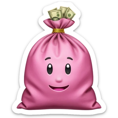 cash spilling out the top of a pink sack sticker