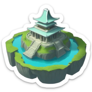 futuristic-temple-on-floating-island sticker