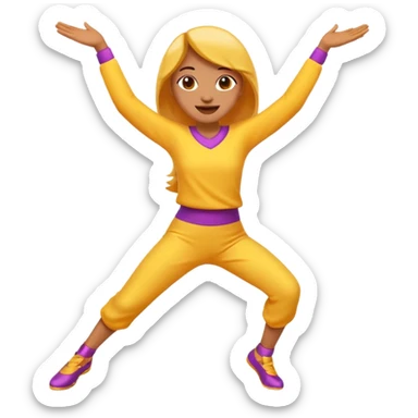 An expressive emoji-style character dancing with lively motion, dynamic pose, joyful energy, and bright, vibrant colors. sticker