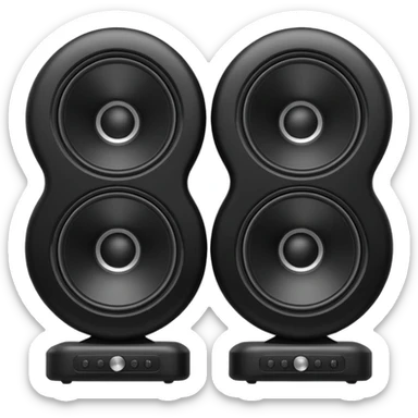 pair of big speakers emoji, deep matte black metal body, circular speaker cones with subtle depth, smooth rounded edges, minimalistic futuristic 3D style, luxury aesthetic sticker
