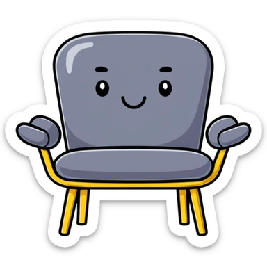 friendly cartoon chair with open arms, inviting someone to sit sticker