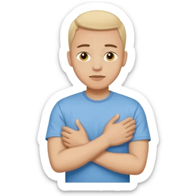 Man, cold and wearing a t-shirt, hugging himself sticker