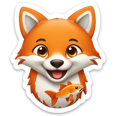 happy fox with fish sticker