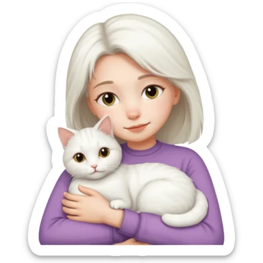 A girl love with his white male cat sticker