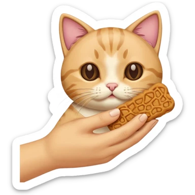 Create this which a hand holding a cat treat sticker