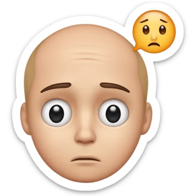 Sad, confused, emoji face not human, black eyes, write the text PION! on forehead sticker