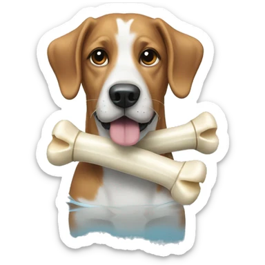 Dog with bone contact ear buds swimming sticker