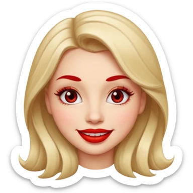 in the style of apple IOS emojis, give me a girly face emoji, with big red lips and eyelashes sticker