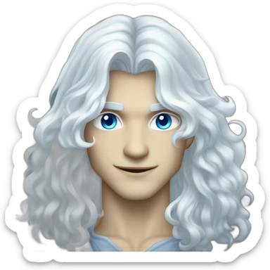 pale handsome flirty vampire prince with long wavy white hair and light blue eyes sticker