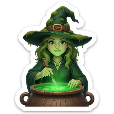 green witch cooking potion sticker